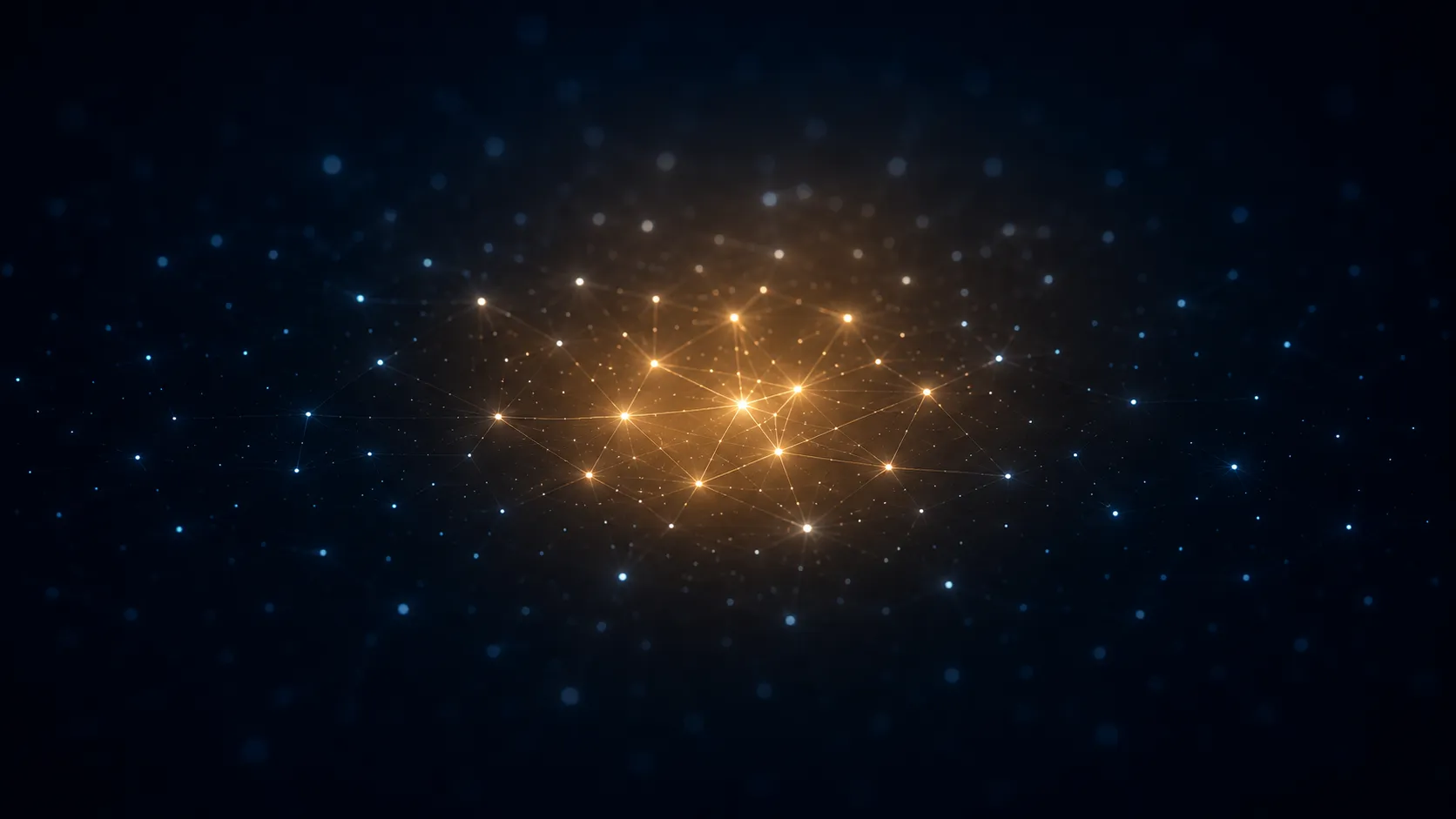 A warm, tightly connected circle of light surrounded by scattered cooler points — the trusted family at the centre, everything else earning its way in.