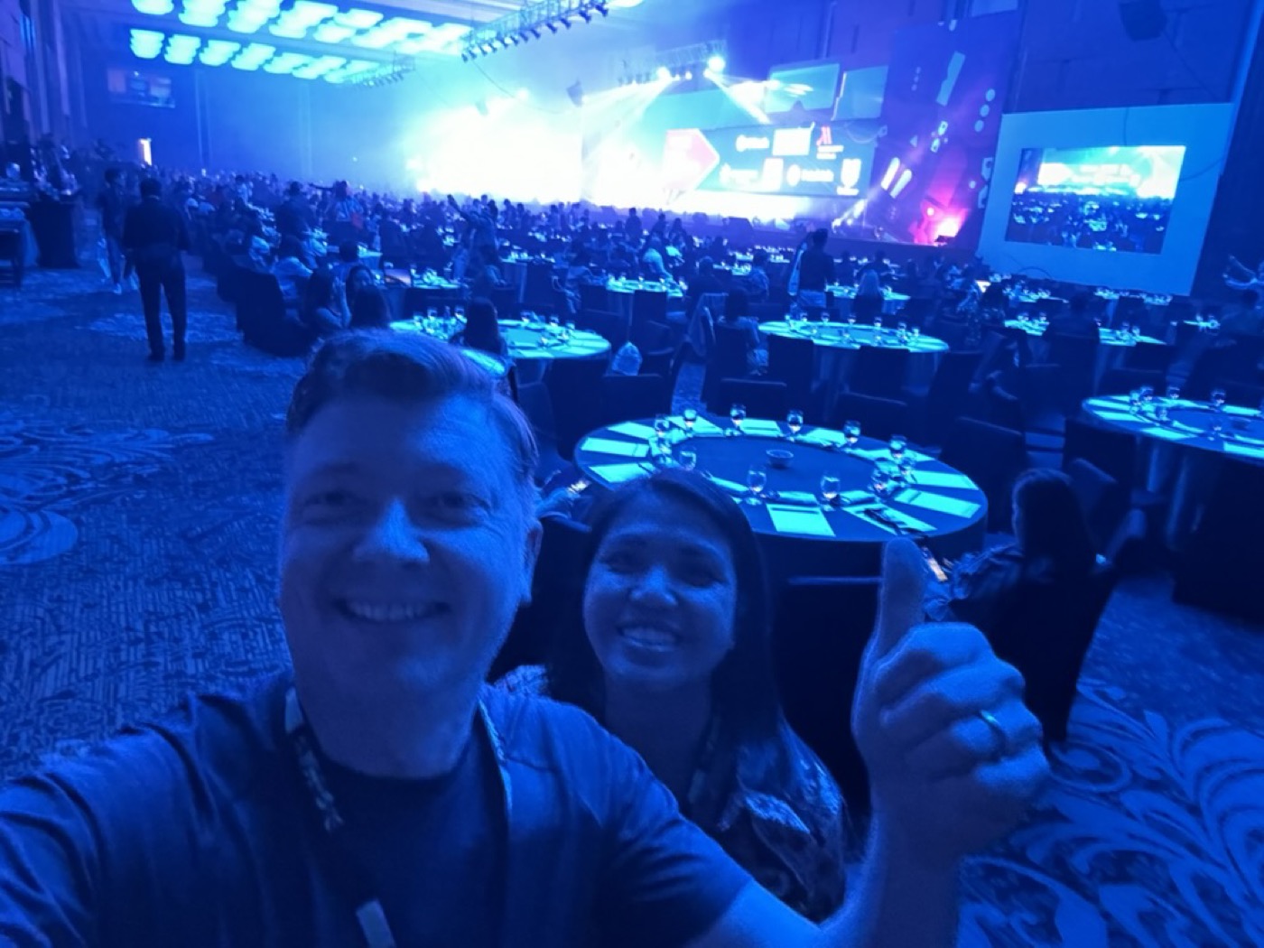 Justin James at a packed industry conference